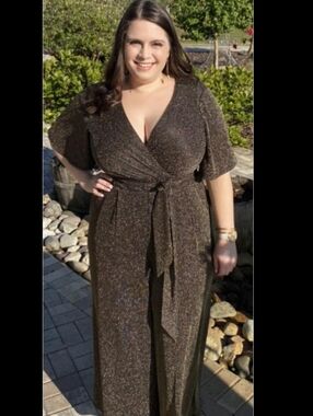 NWOT Torrid Shimmer Surplice Wide Leg Jumpsuit 1